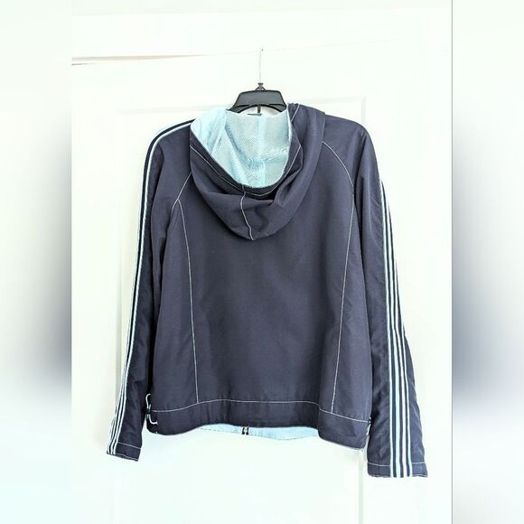 Fuda Womens Jacket Large Navy Blue Microfiber Softshell Coat Windbreaker Stripes - Picture 3 of 6